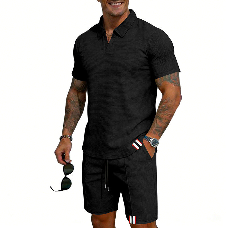 Men's Simple Casual Short-Sleeve Top And Shorts Set