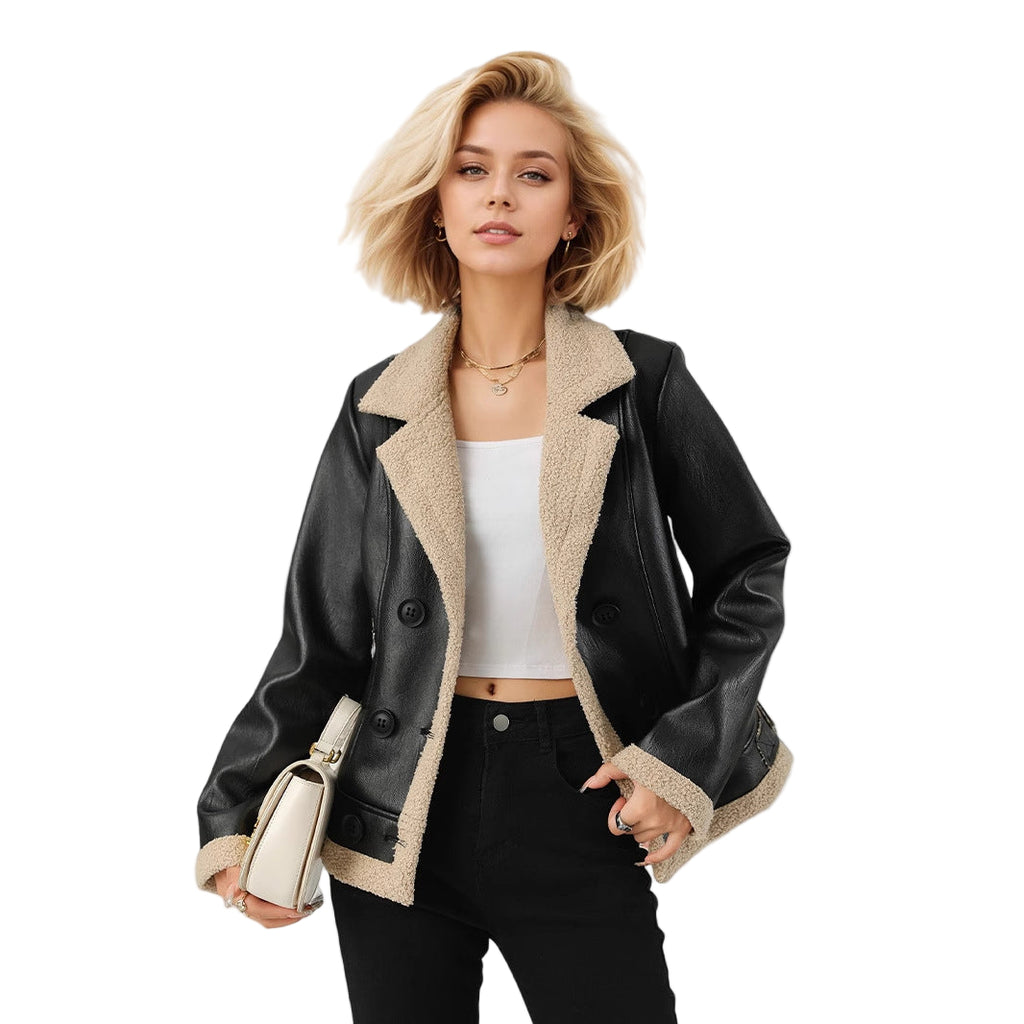 Fleece Padded Women's Leather Coat