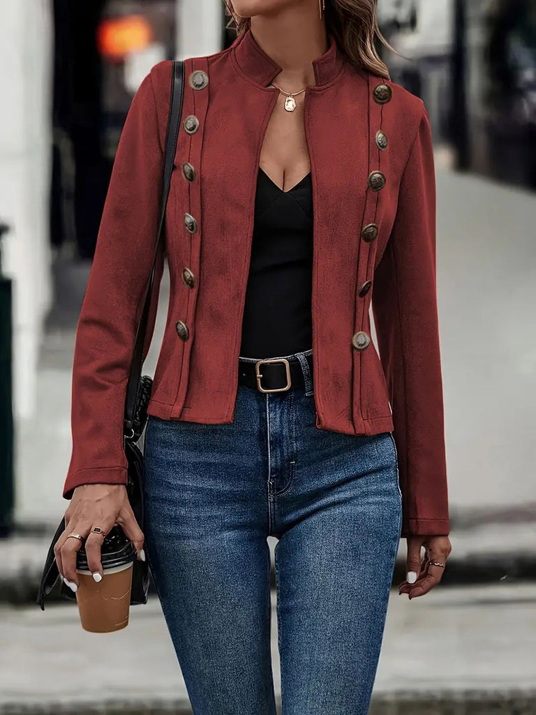 Double-row Metal Buckle Deerskin Velvet Retro Long-sleeved Coat