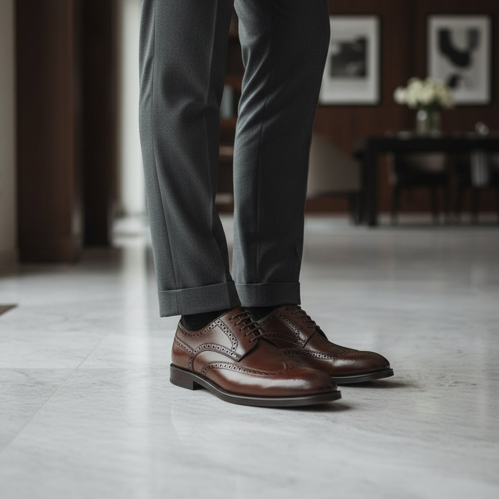 Brogue Men's Leather Pointed Handmade Leather Shoes