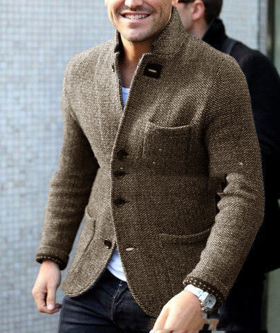 Long Sleeve Thick Cardigan Slim Fit Warm Stand Collar Casual Bottoming Shirt