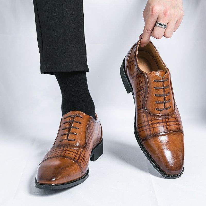 Square Toe Men's Breathable Business British Style Niche Leather Shoes